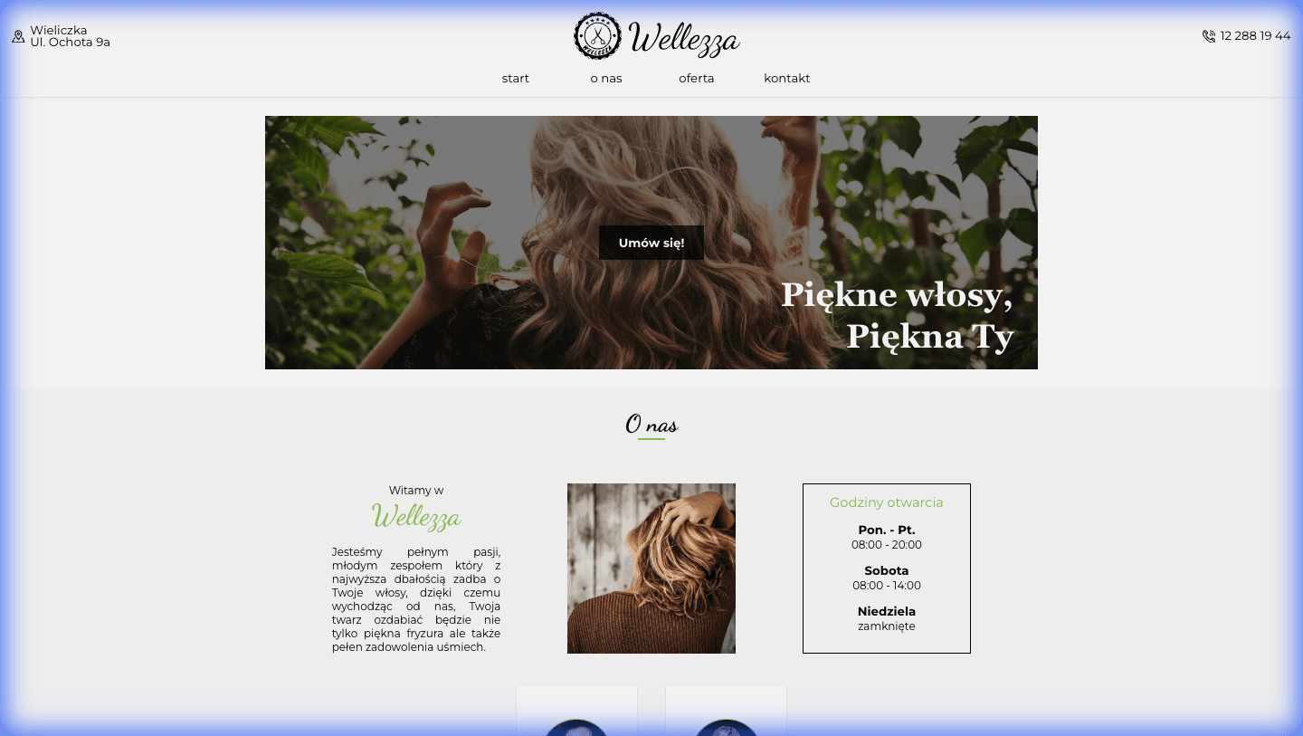 Wellezza salon hero with branding