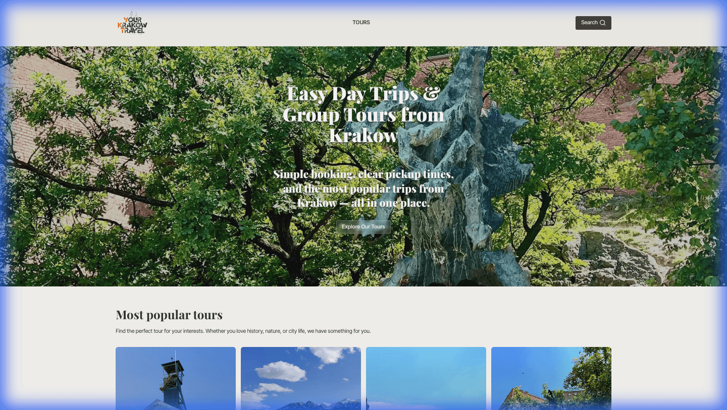 Your Krakow Travel homepage with aerial Krakow view